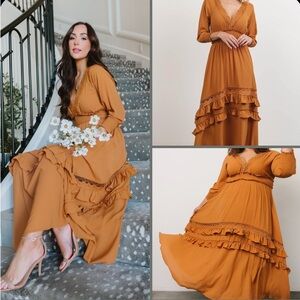 Camel Baltic Born 3/4 sleeve length Ruffle Dress